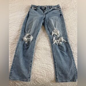 American Eagle Outfitters Blue Boyfriend Jeans with Distressed Details (AE77)